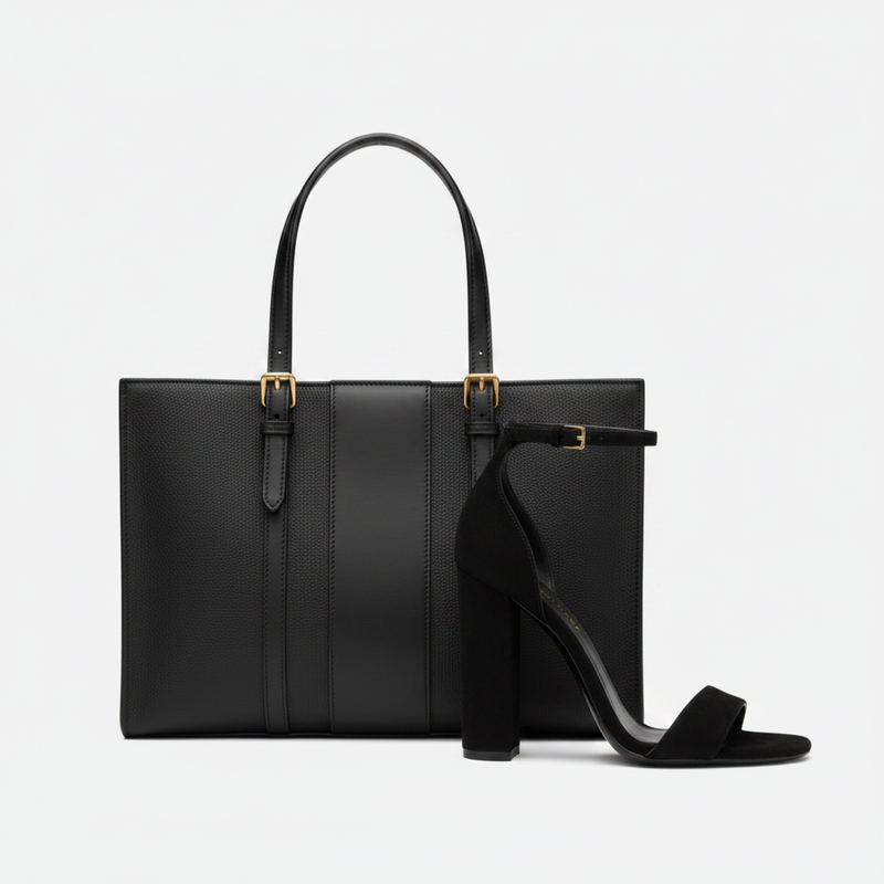 Set pochette e sandalo con tacco firmati