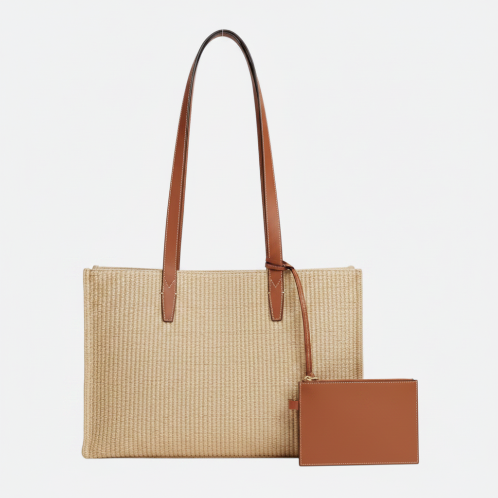 Borsa a cesto in rafia intrecciata