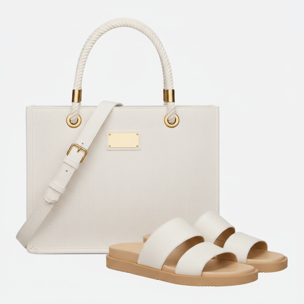 Borsa hobo in pelle con sandali a zeppa